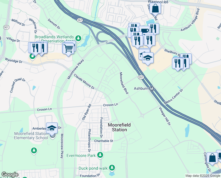 map of restaurants, bars, coffee shops, grocery stores, and more near 22149 Midmoore Drive in Ashburn