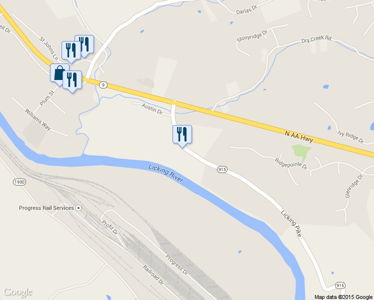 map of restaurants, bars, coffee shops, grocery stores, and more near 6302 Licking Pike in Newport