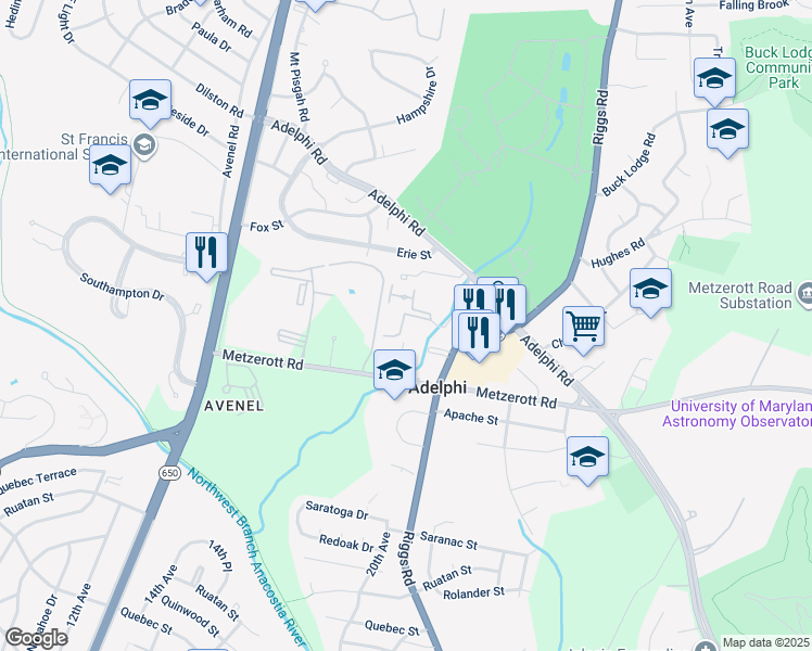 map of restaurants, bars, coffee shops, grocery stores, and more near 9200 Edwards Way in Hyattsville