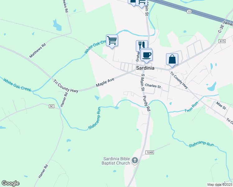 map of restaurants, bars, coffee shops, grocery stores, and more near 133 Maple Avenue in Sardinia