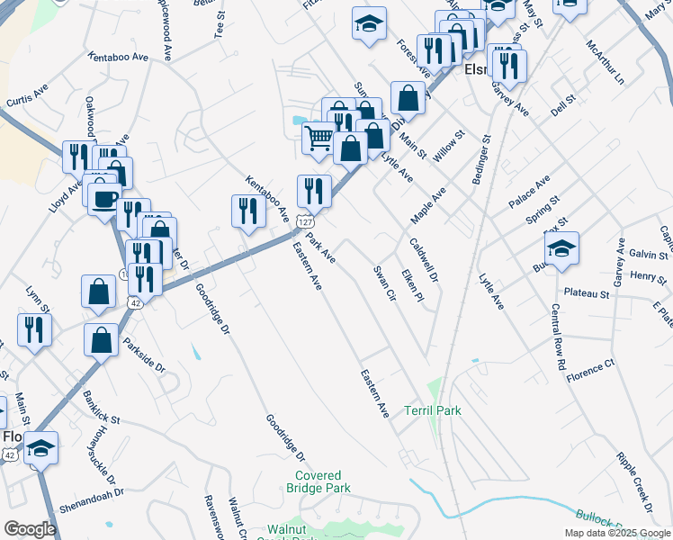 map of restaurants, bars, coffee shops, grocery stores, and more near 29 Eastern Avenue in Elsmere