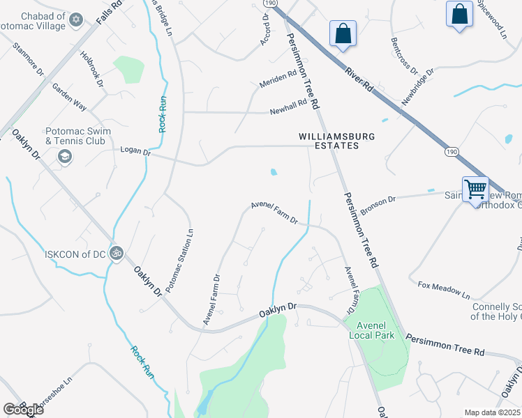 map of restaurants, bars, coffee shops, grocery stores, and more near 9820 Avenel Farm Drive in Rockville