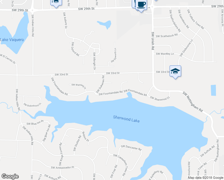 map of restaurants, bars, coffee shops, grocery stores, and more near 7030 Southwest Fountaindale Road in Topeka