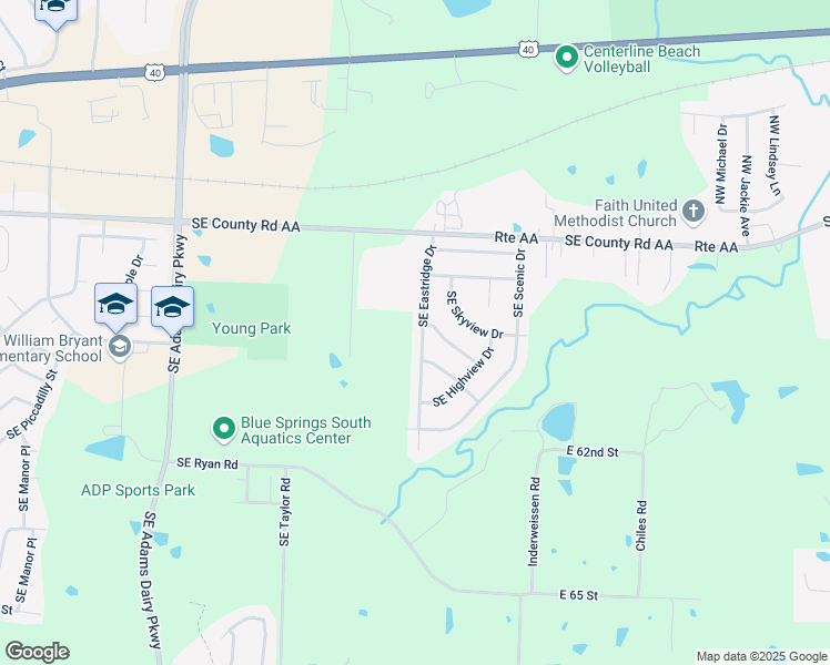 map of restaurants, bars, coffee shops, grocery stores, and more near 1119 Southeast Eastridge Drive in Blue Springs