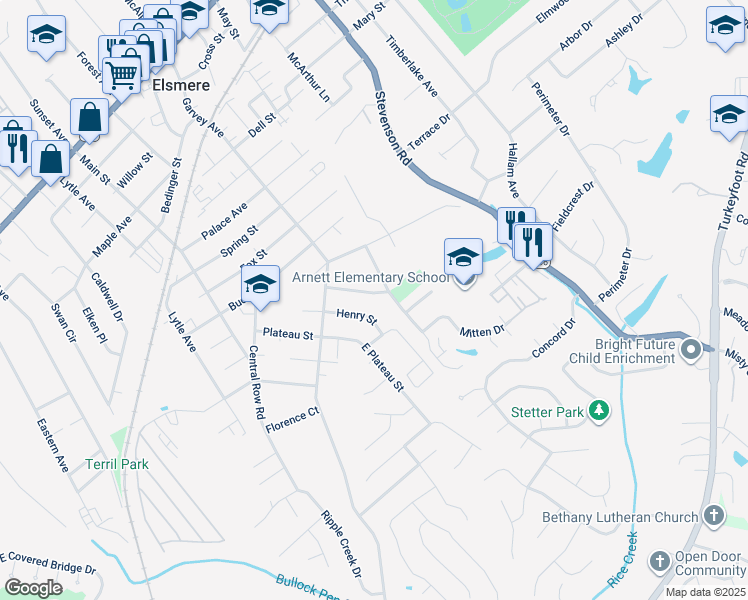 map of restaurants, bars, coffee shops, grocery stores, and more near 1090 Galvin Street in Elsmere