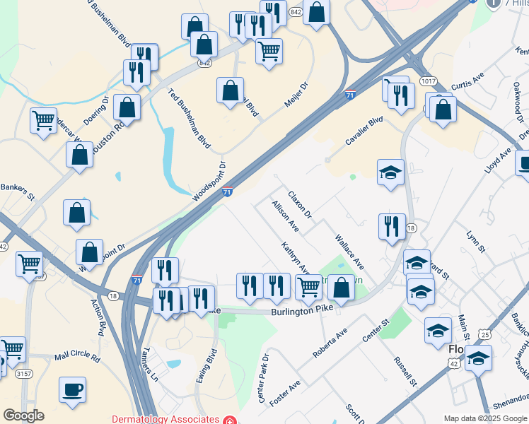 map of restaurants, bars, coffee shops, grocery stores, and more near 217 Allison Avenue in Florence