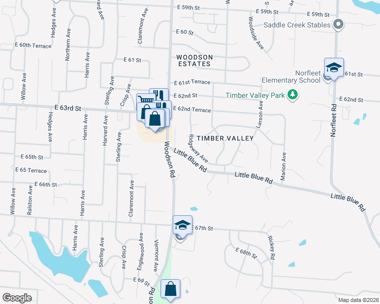 map of restaurants, bars, coffee shops, grocery stores, and more near 6326 Ridgeway Avenue in Kansas City