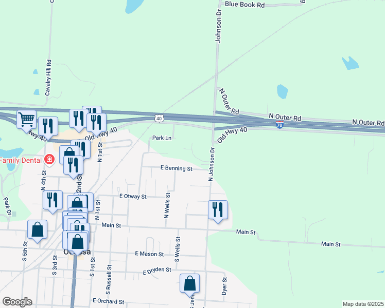map of restaurants, bars, coffee shops, grocery stores, and more near 400 U.S. 40 in Odessa