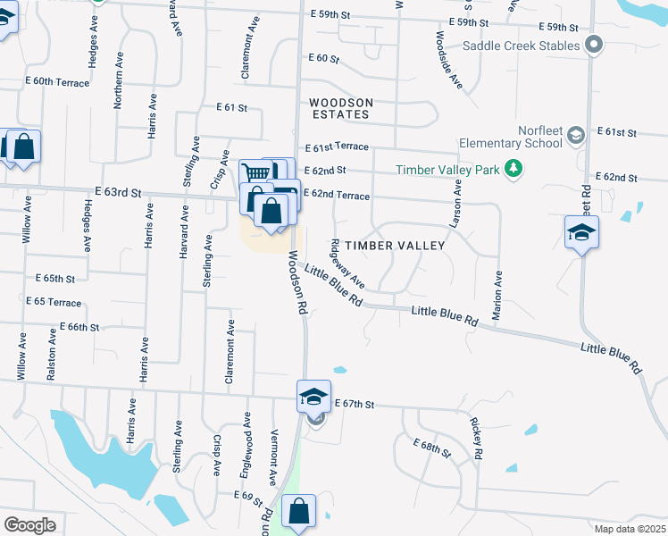 map of restaurants, bars, coffee shops, grocery stores, and more near 6326 Ridgeway Avenue in Kansas City