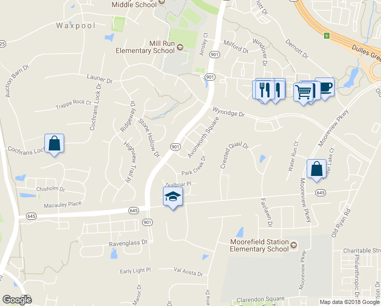 map of restaurants, bars, coffee shops, grocery stores, and more near 42998 Kennerly Terrace in Ashburn