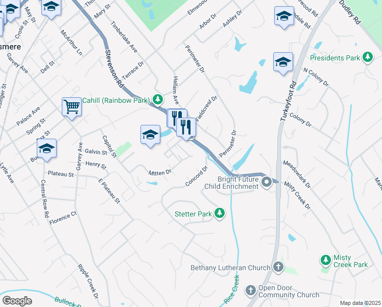 map of restaurants, bars, coffee shops, grocery stores, and more near 3524 Mitten Drive in Erlanger