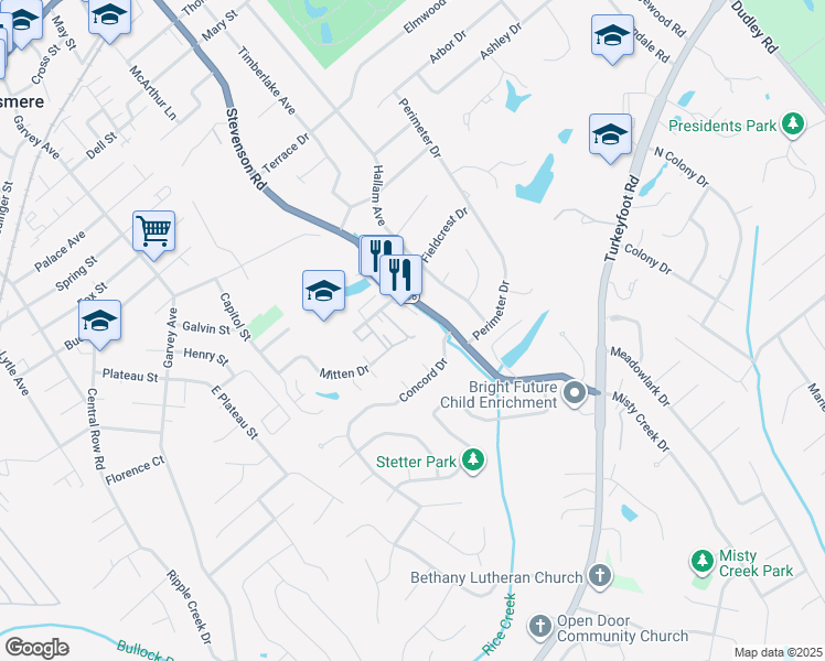 map of restaurants, bars, coffee shops, grocery stores, and more near 3524 Mitten Drive in Erlanger