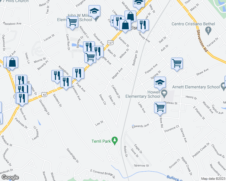 map of restaurants, bars, coffee shops, grocery stores, and more near 407 Caldwell Drive in Elsmere