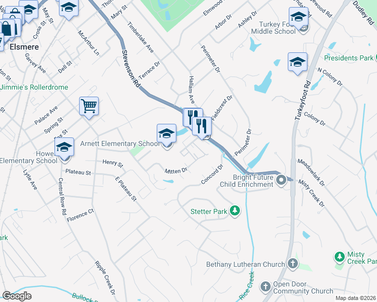 map of restaurants, bars, coffee shops, grocery stores, and more near 3522 Kimberly Drive in Erlanger