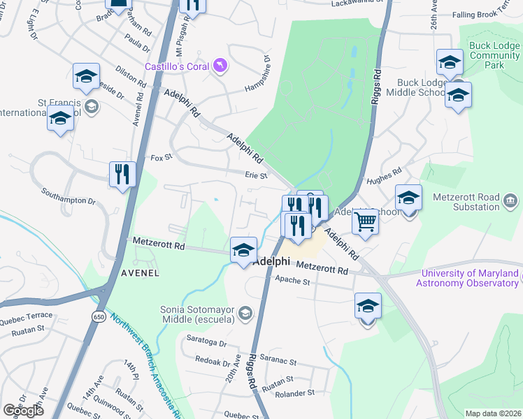 map of restaurants, bars, coffee shops, grocery stores, and more near 9228 Edwards Way in Hyattsville