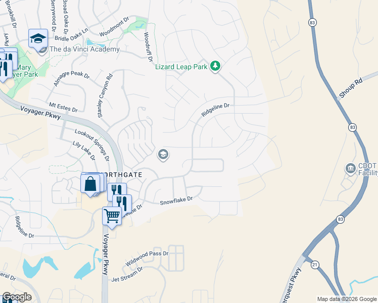 map of restaurants, bars, coffee shops, grocery stores, and more near 1977 Clayhouse Drive in Colorado Springs