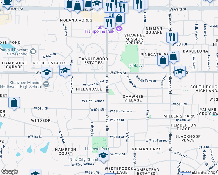 map of restaurants, bars, coffee shops, grocery stores, and more near 11815 Yager Lane in Shawnee
