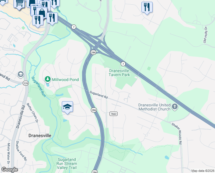 map of restaurants, bars, coffee shops, grocery stores, and more near 1090 Safa Street in Herndon