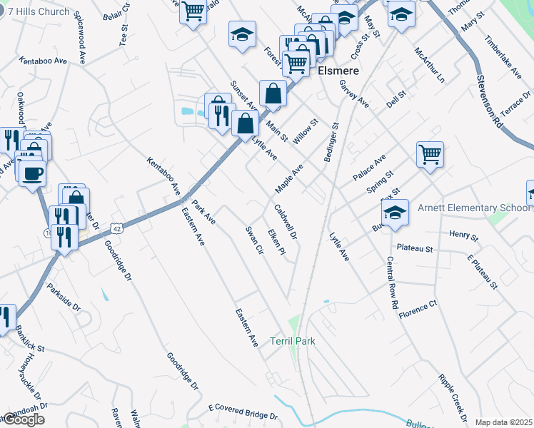 map of restaurants, bars, coffee shops, grocery stores, and more near 4411 Maple Avenue in Elsmere