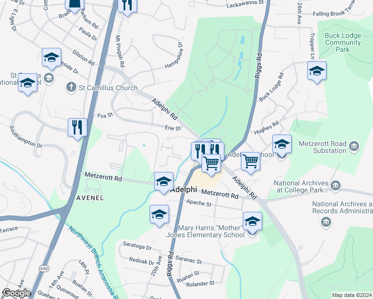 map of restaurants, bars, coffee shops, grocery stores, and more near 9250 Edwards Way in Hyattsville