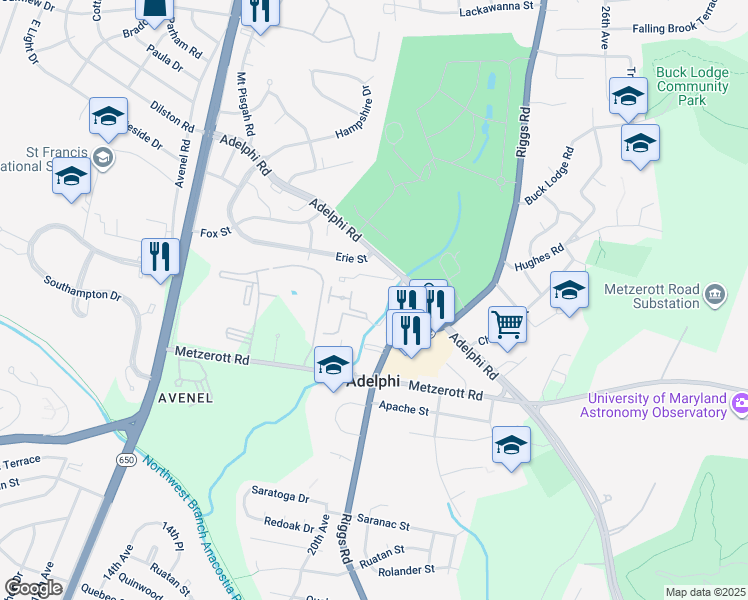 map of restaurants, bars, coffee shops, grocery stores, and more near 9250 Edwards Way in Hyattsville