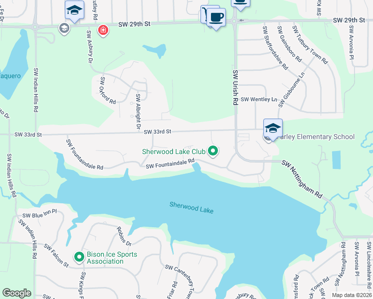 map of restaurants, bars, coffee shops, grocery stores, and more near 3342 SW Friar Rd in Topeka