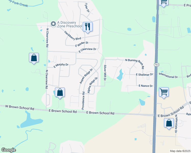 map of restaurants, bars, coffee shops, grocery stores, and more near Providence Road in Columbia