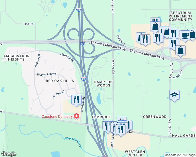 map of restaurants, bars, coffee shops, grocery stores, and more near 16909 West 68th Street in Shawnee