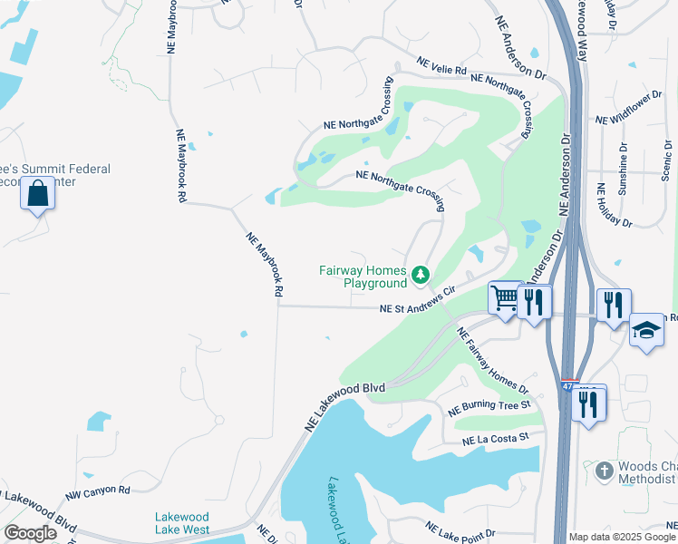 map of restaurants, bars, coffee shops, grocery stores, and more near 5294 Northeast Ash Grove Court in Lee's Summit
