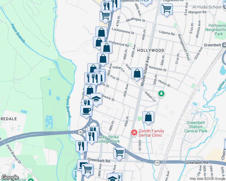 map of restaurants, bars, coffee shops, grocery stores, and more near 9206 48th Place in College Park