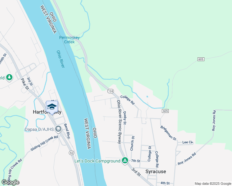 map of restaurants, bars, coffee shops, grocery stores, and more near 43742 Ohio 124 in Racine