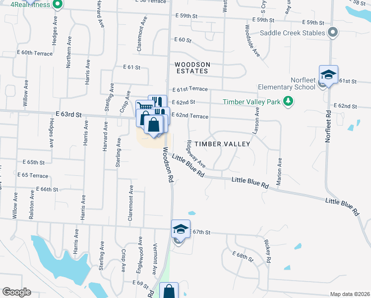 map of restaurants, bars, coffee shops, grocery stores, and more near 6326 Ridgeway Avenue in Kansas City