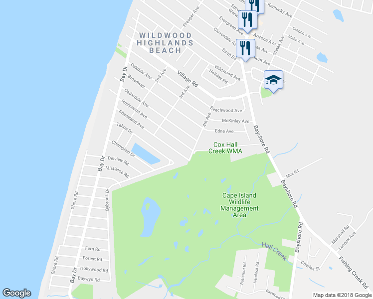 map of restaurants, bars, coffee shops, grocery stores, and more near 102 Hollywood Avenue in Villas