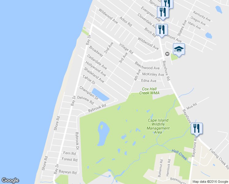 map of restaurants, bars, coffee shops, grocery stores, and more near 118 Shadeland Avenue in Villas