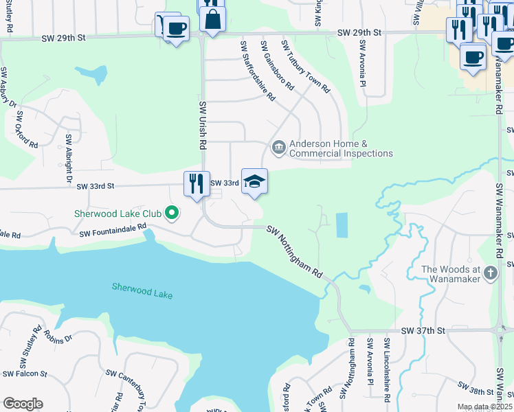 map of restaurants, bars, coffee shops, grocery stores, and more near 6701 Southwest 33rd Street in Topeka