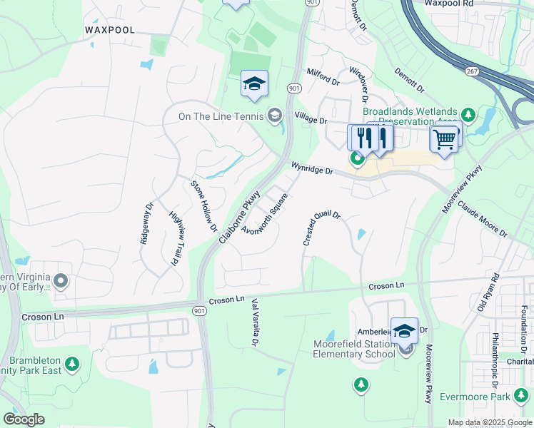 map of restaurants, bars, coffee shops, grocery stores, and more near 43009 Marburg Terrace in Ashburn