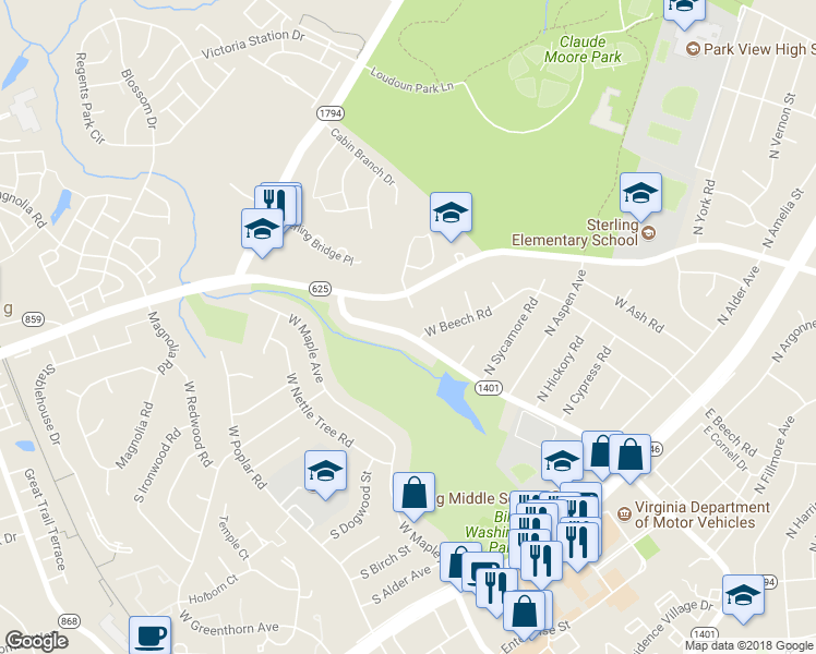 map of restaurants, bars, coffee shops, grocery stores, and more near 702 West Holly Avenue in Sterling