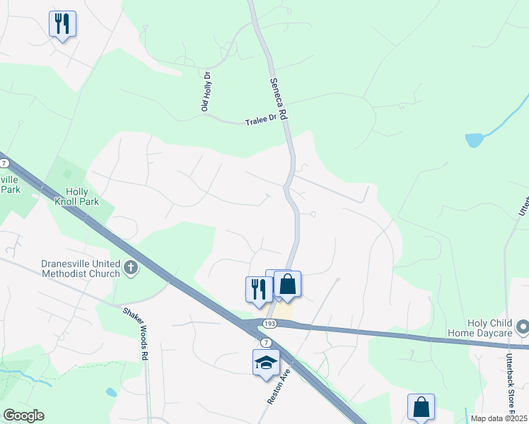map of restaurants, bars, coffee shops, grocery stores, and more near 11551 Holly Briar Lane in Great Falls