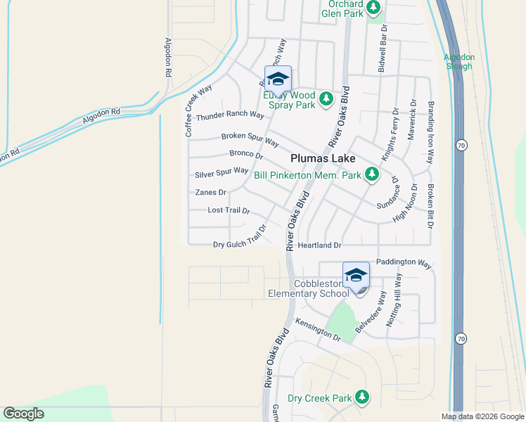 map of restaurants, bars, coffee shops, grocery stores, and more near 1141 Lost Trail Drive in Plumas Lake