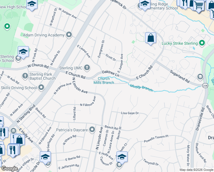 map of restaurants, bars, coffee shops, grocery stores, and more near 515 Tavenner Court in Sterling