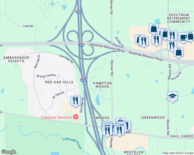 map of restaurants, bars, coffee shops, grocery stores, and more near 16909 West 68th Street in Shawnee
