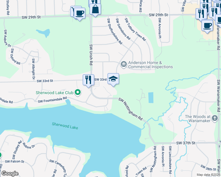 map of restaurants, bars, coffee shops, grocery stores, and more near 6701 Southwest 33rd Street in Topeka