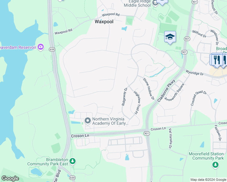 map of restaurants, bars, coffee shops, grocery stores, and more near 42645 Cochrans Lock Drive in Ashburn