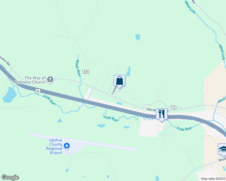 map of restaurants, bars, coffee shops, grocery stores, and more near 27 Catawba Street in Buckhannon