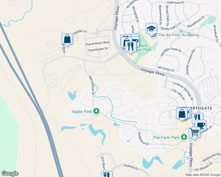 map of restaurants, bars, coffee shops, grocery stores, and more near 1041 Sir Barton Drive in Colorado Springs
