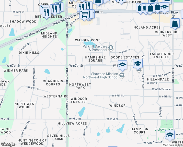 map of restaurants, bars, coffee shops, grocery stores, and more near in Shawnee