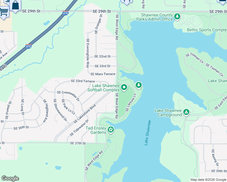 map of restaurants, bars, coffee shops, grocery stores, and more near 2749 SE West Edge Rd in Topeka