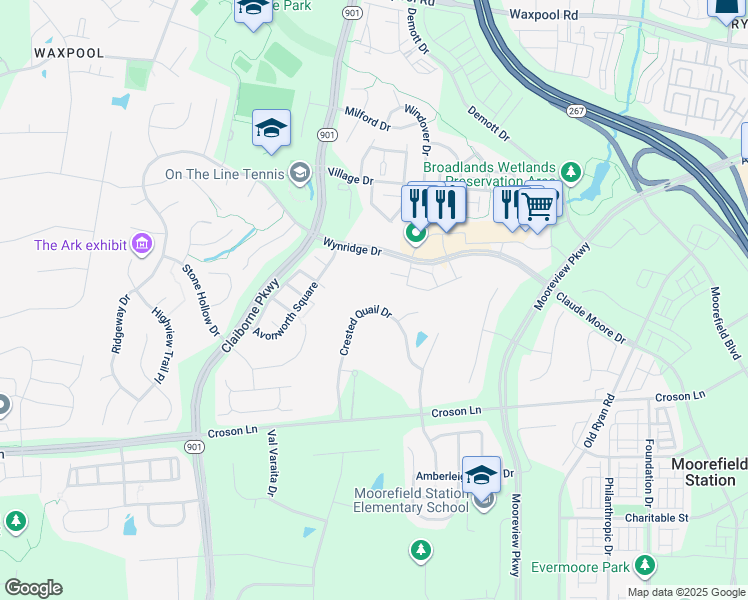 map of restaurants, bars, coffee shops, grocery stores, and more near 43091 Wynridge Drive in Broadlands