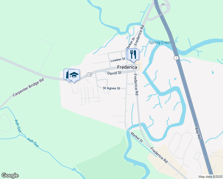 map of restaurants, bars, coffee shops, grocery stores, and more near 18 Saint Agnes Street in Frederica