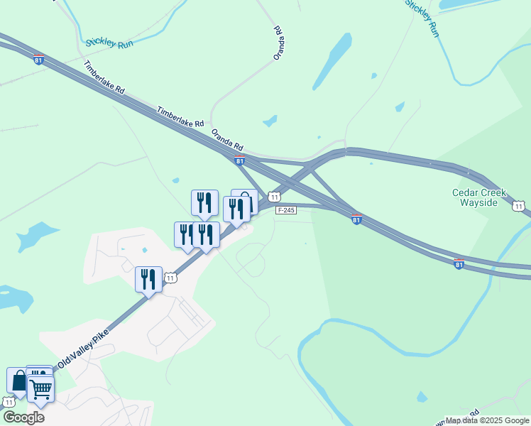 map of restaurants, bars, coffee shops, grocery stores, and more near 50 Fort Bowman Road in Strasburg